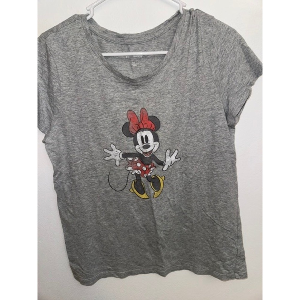Disney x GAP Minnie Mouse Graphic T-Shirt Gray Heathered Scoop Neck Large (E)